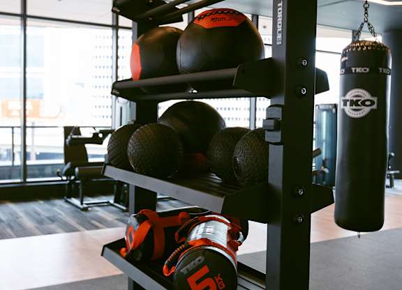 Gym with Rack of Weights at The Mitchell , Atlanta, GA