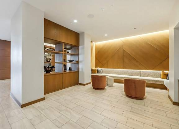 Lobby with couch at Bayview Apartments, Emeryville