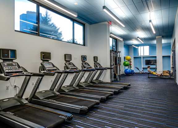 Fitness center with treadmills at The Graham at Southern Towers, Alexandria, Virginia