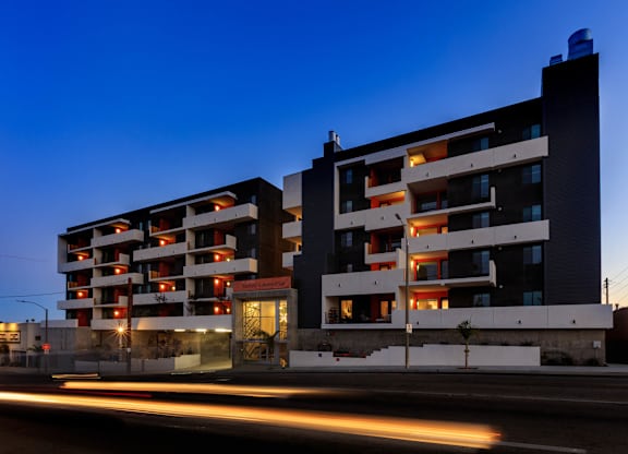 Modern apartment building at Sora Apartments, California