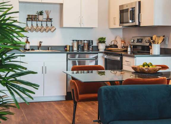 Beautifully decorated kitchen at Sora Apartments, Inglewood, CA, 90302