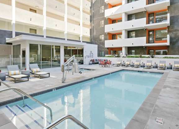 Outdoor swimming pool at Sora Apartments, California, 90302