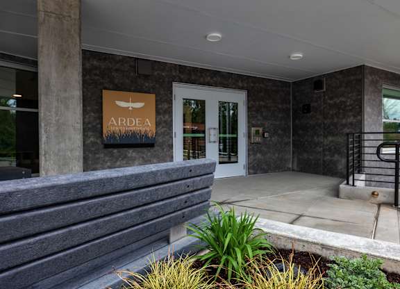 The front of a building with a sign that says Ardea.