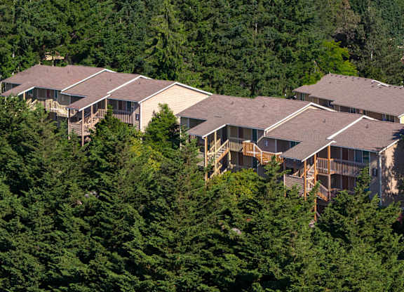 A large building surrounded by trees.