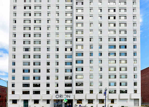 A white building with the word