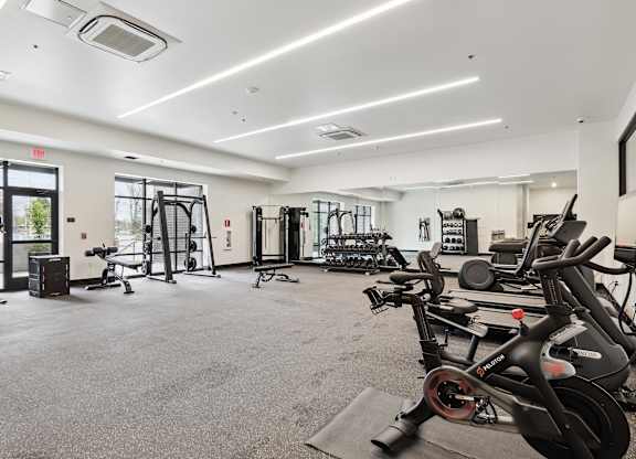 A spacious gym with a variety of exercise equipment.