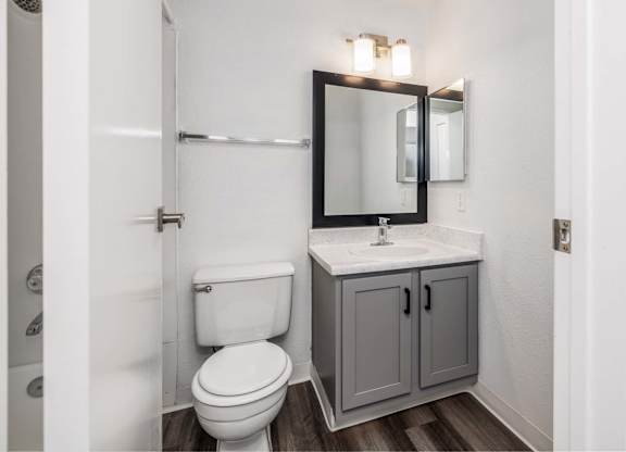 A white toilet sits next to a sink in a bathroom.