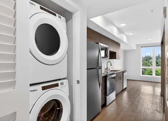 In-unit laundry at Victory Northgate Apartments, Washington