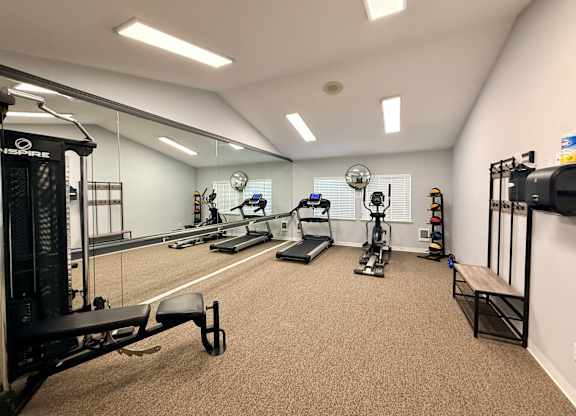 A well-equipped gym with various exercise machines and equipment.