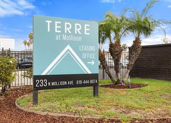 A sign for the leasing office of Terre at Mollison.