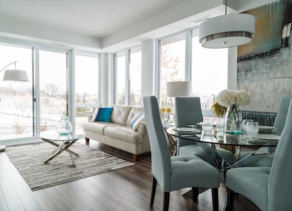 Open concept living and dining room at Kanata Lakes Apartments, Ottawa