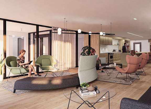 Open concept living area with modern furniture at Petries Landing II Apartments, Ottawa