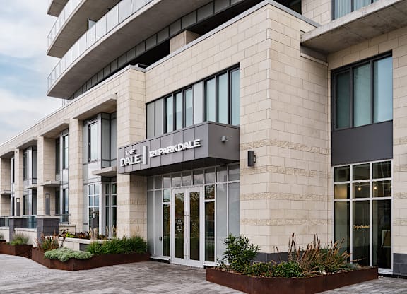 The front of a building with the name at The Dale Apartments , Ottawa, ON, K1Y 4Y5