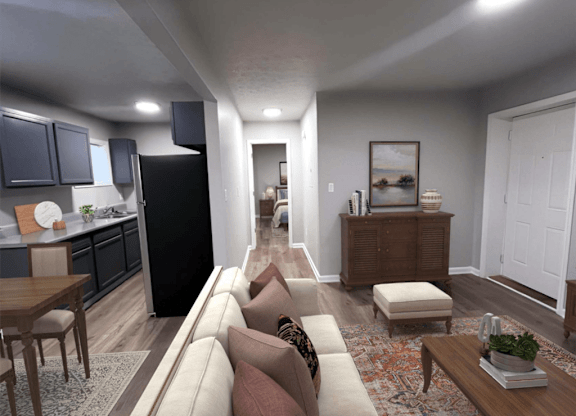 Living Area With Kitchen View at Windmill, Indianapolis, IN