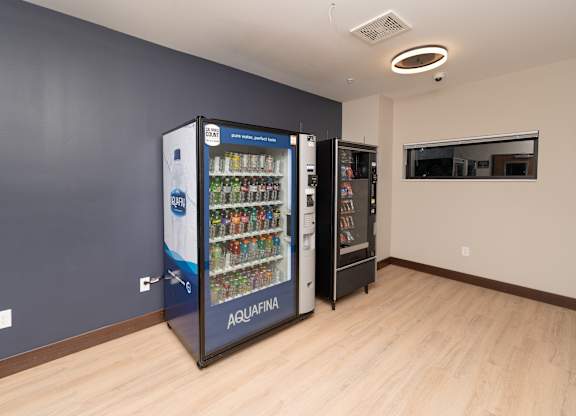 A vending machine with a selection of drinks.