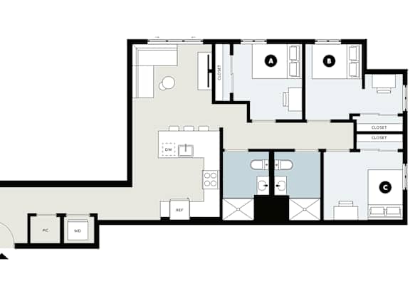 A floor plan of a house with labeled rooms.