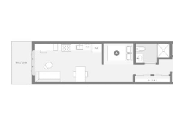 A floor plan of a house with a kitchen, living room, and two bedrooms.