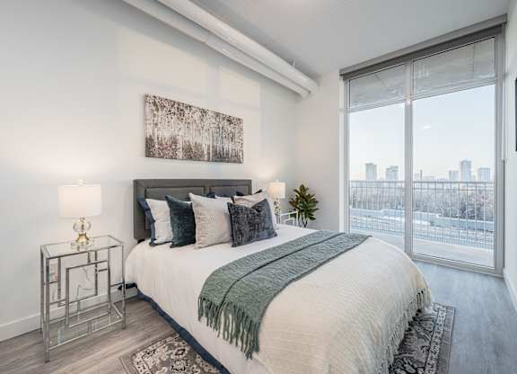 Bedroom with Attached Balcony at Ophelia on Queen Apartments, Kitchener, N2G 0E7