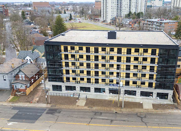 Drone View of Property at The Maverick Apartments, Kitchener, N2H 0E3