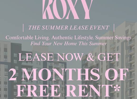 A promotional image for Roxy offers 2 months of free rent for new leases.