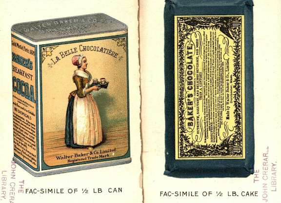 An advertisement for Walter Baker & Co's Breakfast Cocoa and Baker's Chocolate.