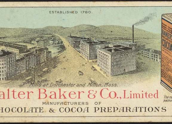 An old advertisement for Walter Baker & Co., Limited chocolate and cocoa preparations.