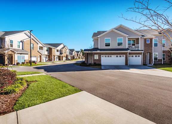 Street view of houses at Leland Station Apartments, Leland