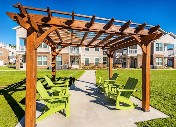 Wooden pergola at Leland Station Apartments, Leland, North Carolina