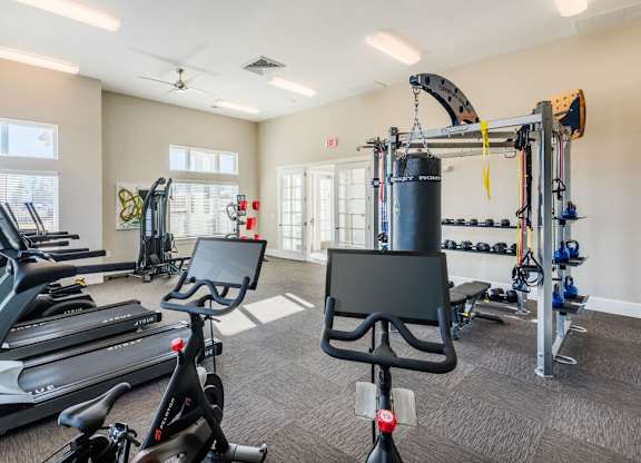 Gym with treadmills at Leland Station Apartments, Leland, 28451