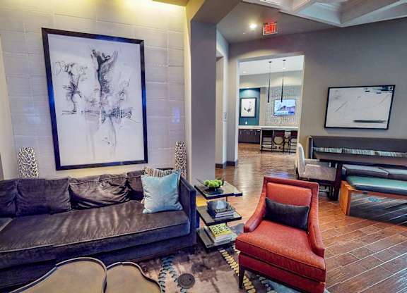 Living Room At Clubhouse at Civic at Frisco Square Apartments, Texas, 75034