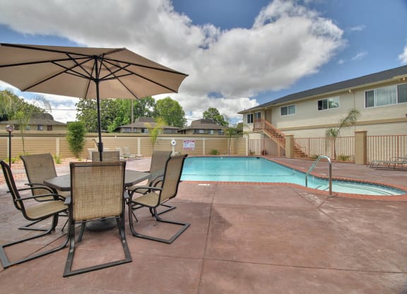 Swimming Pool side sitting area at South Mary Place, Sunnyvale, CA