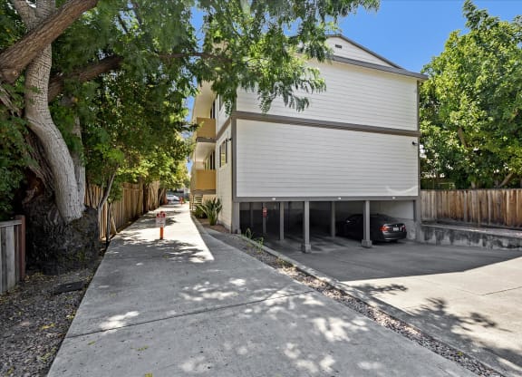 a garage with a car parked in it
