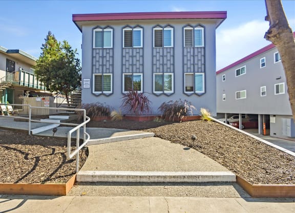 a building with a staircase in front of it