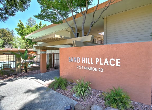 The image shows the front of a building named Sand Hill Place located at 2276 Sharon Rd.