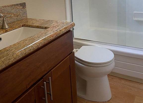 a bathroom with a toilet and a sink and a shower