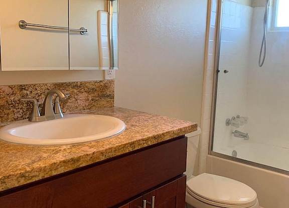 a bathroom with a sink toilet and a shower