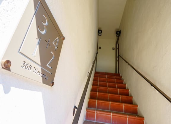 the stairs leading up to the top of the building
