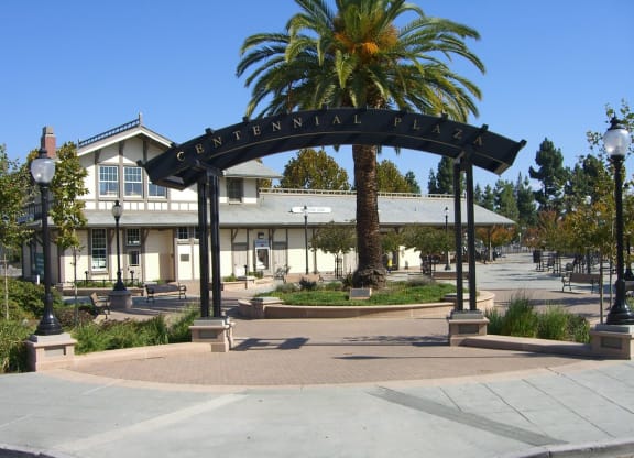 a sign that reads central plaza in front of a building