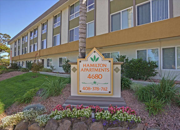 Sign with Property Name at Hamilton Apartments in San Jose