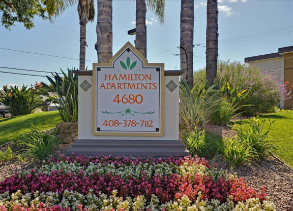 Property Sign at Hamilton Apartments in San Jose