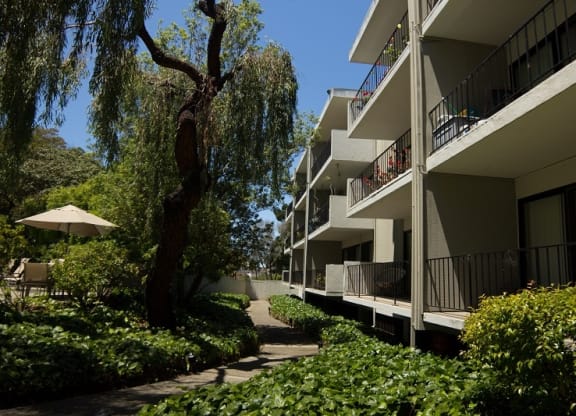 a view of the balconies at the club at moffett towers ii