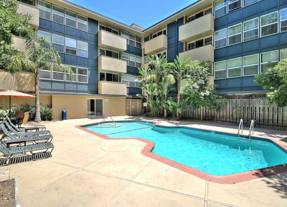 Pool side sundeck view at Ambassador, San Mateo, CA, 94401