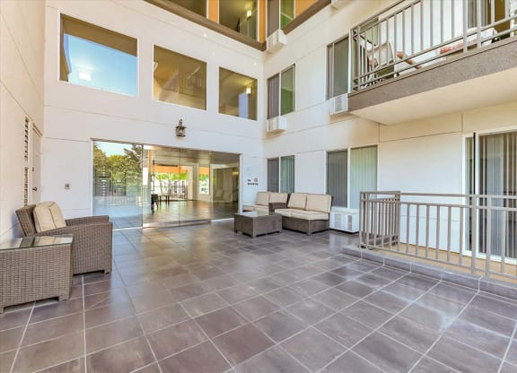 Lobby area with sofas and view at The Luxe, California, 95051