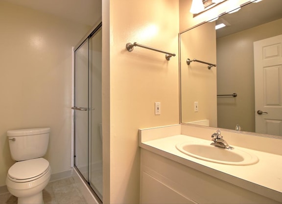 Bathroom with white interiors at Wellesley Crescent, Redwood City, CA