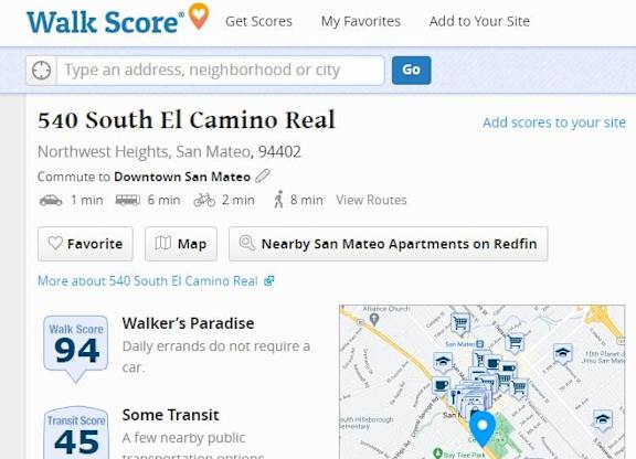 A map showing the location of 540 South El Camino Real in San Mateo.