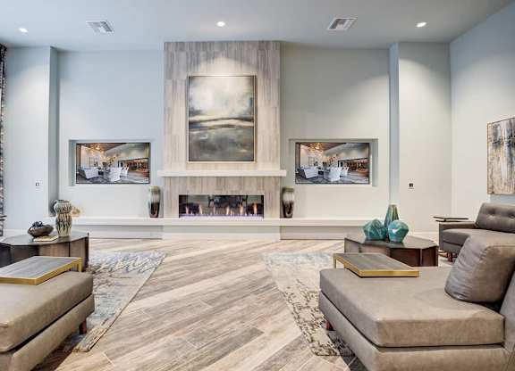 Living room with fireplace at Renaissance Square, California