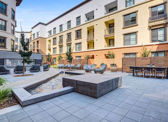 Courtyard with a fountain at Renaissance Square, Concord, California