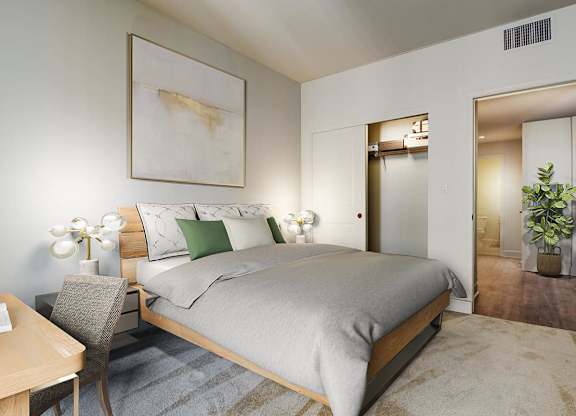 Bedroom with Bed and Nightstand at Renaissance Square, Concord, 94520