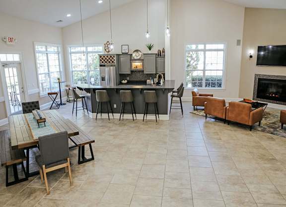 A living room with a fireplace and a television.