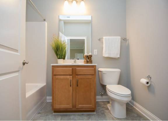 A bathroom with a white toilet and a wooden cabinet.